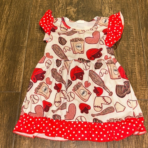 Other - Red and White Kids Dress with Sports baseball Print